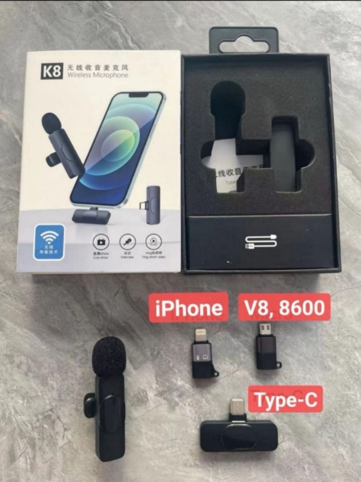 Wireless Microphone Audio Video Recording K9 Double MIC 3in1 Wireless Microphone